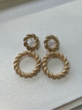 Gold Twisted Rope Double Circle Earrings